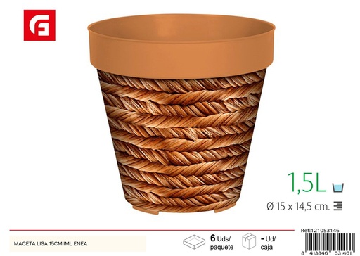 [121053146] Maceta lisa de 15 cm con textura de enea - Decoración de jardín y macetas