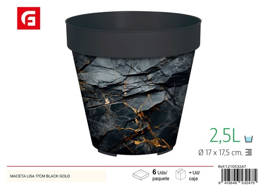 [121053247] Maceta lisa IML 17 cm diseño negro y dorado - Jardinería y decoración del hogar
