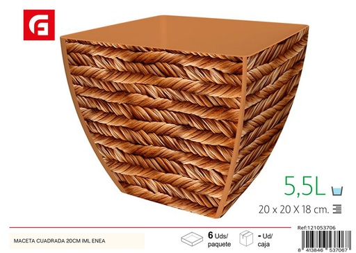 [121053706] Maceta cuadrada de 20 cm con textura de enea - Decoración de jardín y macetas