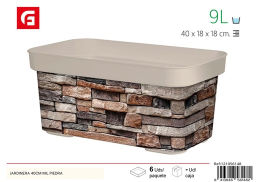 [121056148] Jardinera rectangular de 40 cm con textura de piedra - Decoración de jardín y jardineras