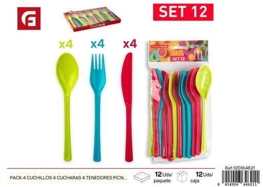 [120164621] Pack de 4 cuchillos, 4 cucharas y 4 tenedores para picnic - Plásticos de cocina y utensilios