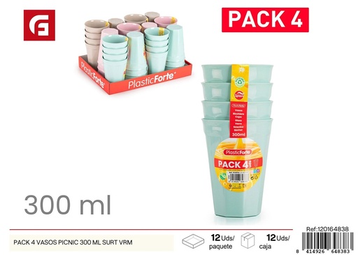[120164838] Pack de 4 vasos para picnic 300 ml surtido VRM - Plásticos de cocina y utensilios