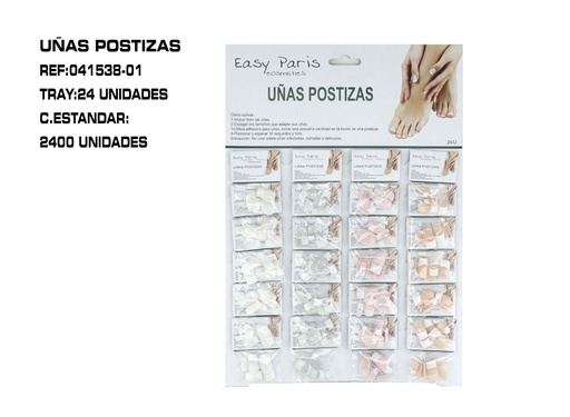 [041538-01] Uñas postizas 3 colores 24 unidades - Uñas artificiales para adultos