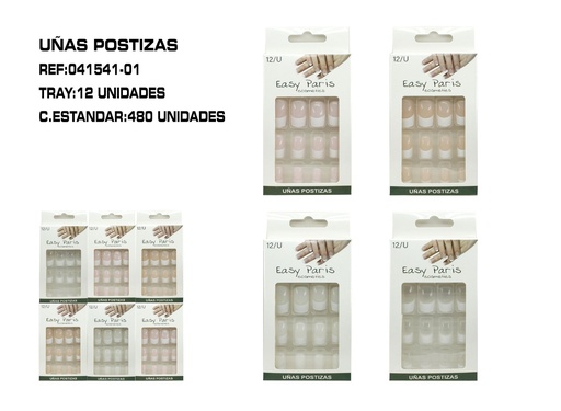 [041541-01] Uñas postizas 4 colores 12 unidades - Uñas artificiales para adultos