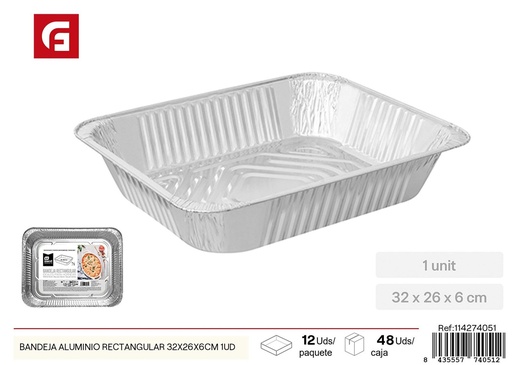 [114274051] Bandeja de aluminio rectangular de 32x26x6 cm - Recipiente desechable para horno (1 ud)