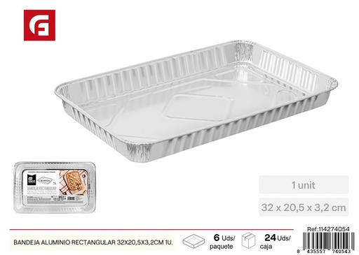 [114274054] Bandeja de aluminio rectangular de 32x20,5x3,2 cm - Recipiente desechable para horno (1 ud)