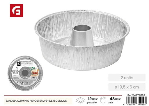 [114274089] Bandeja de aluminio para repostería Ø19,5x6 cm - Recipiente desechable para hornear (2 uds)