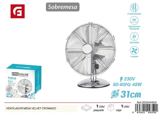 [201244359] Marcador de escritorio Ventilador Velvet Cromado NºRII-AEE: 8813 - Ventilador de mesa