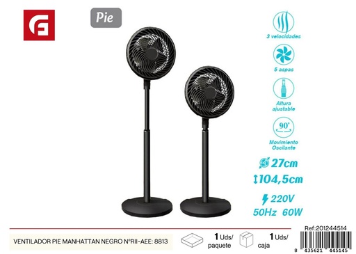 [201244514] Marcador de pie Ventilador Manhattan Negro NºRII-AEE: 8813 - Ventilador de pie