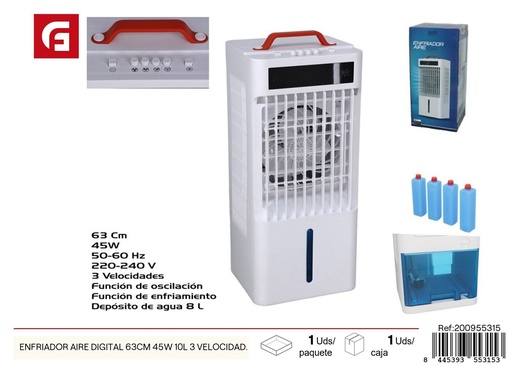 [200955315] Enfriador de aire digital 63cm 45W 10L 3 velocidades - Ventilación y enfriadores