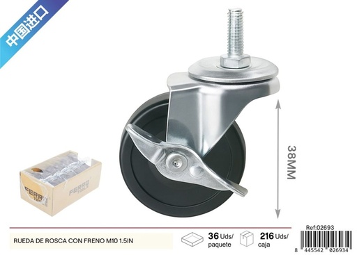 [02693] Rueda de rosca con freno M10 de 1.5 pulgadas (38 mm) - Accesorios y herrajes de ferretería