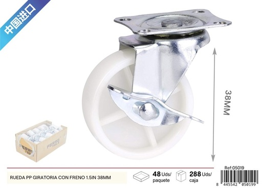 [05019] Rueda PP giratoria con freno de 1.5 pulgadas (38 mm) - Accesorios y herrajes de ferretería