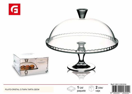 [181120324] Plato de cristal con tapa para pasteles - 32 cm