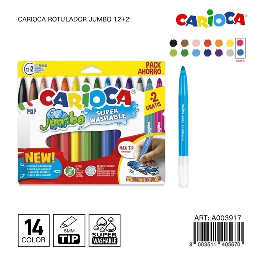[A003917] Rotulador Carioaca Jumbo 12+2 - Material escolar y papelería