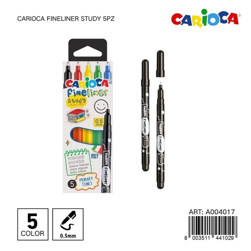 [A004017] Rotulador Carioaca Fineliner Study 5pz - Material escolar y papelería