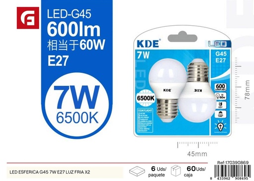 [170390869] Bombilla LED esférica G45 7W E27 - Iluminación y eficiencia energética