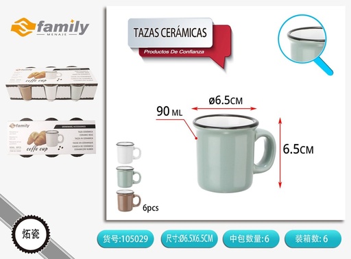 [105029] Set de 6 mini tazas cerámicas 90ml - Artículos de bebida y cerámica