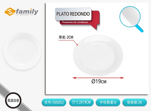 [105052] Plato redondo decorativo 19x2cm - Cerámica y artículos para el hogar