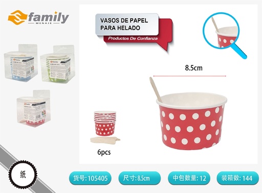 [105405] Vasos de papel para helado con diseño de puntos de 8.5CM (6PK) - Utensilios de repostería
