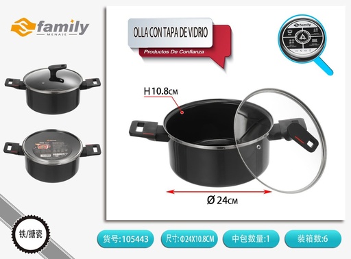 [105443] Olla esmaltada con tapa de vidrio de 24cm - Utensilios de cocina y ollas