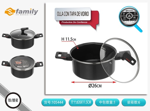 [105444] Olla esmaltada con tapa de vidrio de 26cm - Utensilios de cocina y ollas