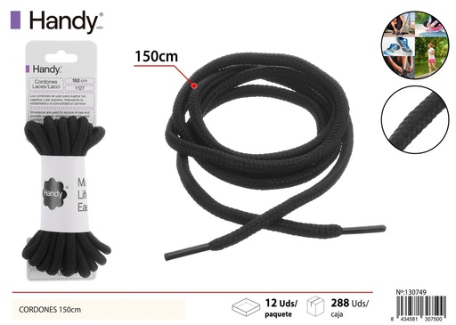 [130750] Cordones redondos negros gruesos de 150 cm - Accesorios de calzado