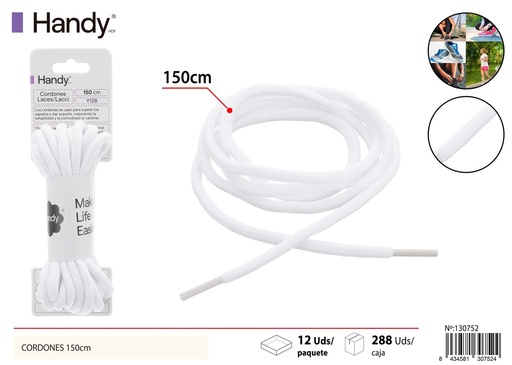 [130752] Cordones redondos gruesos 150 cm color blanco modelo Y128 - Accesorios para calzado