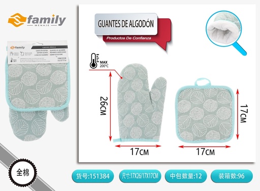 [151384] Guantes de algodón con diseño de hojas 17x26 cm - Utensilios de cocina y guantes
