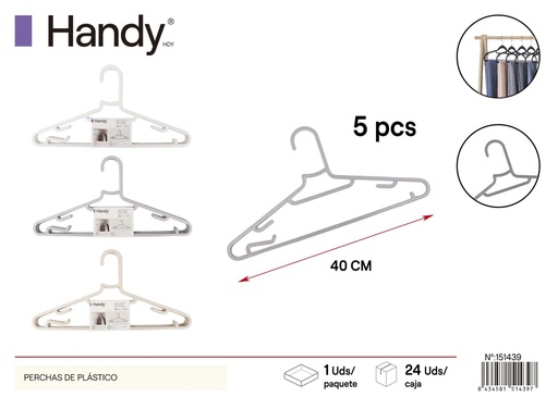[151439] Perchas de plástico HX-011 5 pcs 40 cm - Perchas prácticas