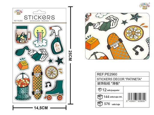 [PE2960] Stickers decorativos "Patineta" 14.5 x 25 cm - Material escolar y decorativo