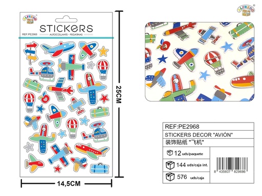 [PE2968] Stickers decorativos "Avión" 14.5x25cm - Adornos para manualidades
