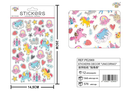 [PE2969] Stickers decorativos "Unicornio" 14.5x25cm - Adornos para manualidades