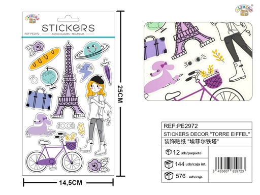 [PE2972] Stickers decorativos "Torre Eiffel" 14.5x25cm - Adornos para manualidades