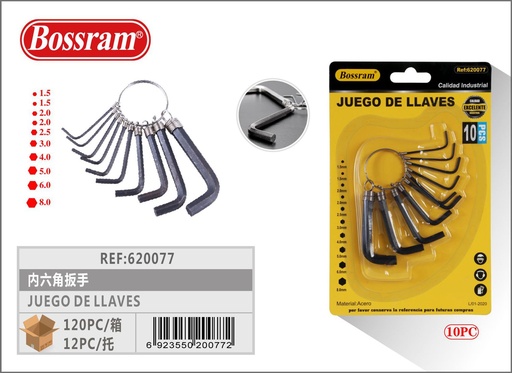 [620077] Juego de llaves Allen 10pcs para reparaciones y bricolaje