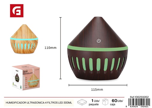 [106259262] Humedecedor ultrasónico 4 filtros LED 300ml - Equipos de humidificación