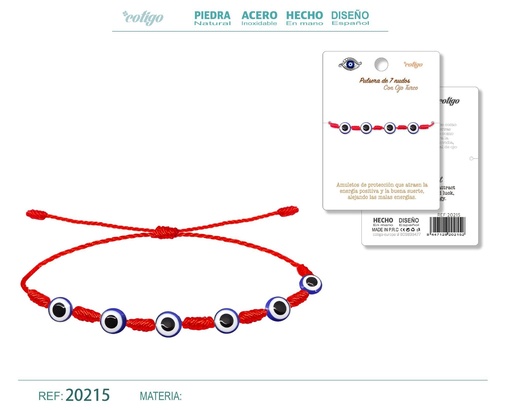[20215] Pulsera de 7 nudos con 6 ojos turcos - Amuletos y protección