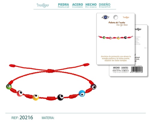[20216] Pulsera de 7 nudos con 6 ojos turcos multicolores - Joyería colorida y simbólica