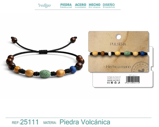 [25111] Pulsera de lava y madera hecha a mano - Joyería artesanal