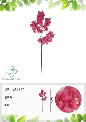 [631690ROSA OSCURO] Rama de flores artificiales de cerezo - Novedades