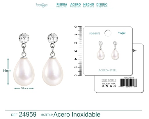 [24959] Pendiente de perla con accesorio de acero - Joyería de moda