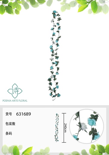 [631689AZUL] Rama de 45 cabezas de flores de primavera de 240 cm - Decoración floral y manualidades