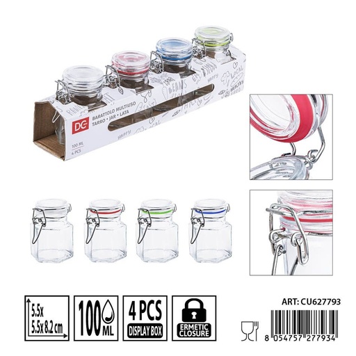 [0236282] Bote de cristal 100 ml set de 4 piezas 5x5x10.8 cm - Accesorios de cocina