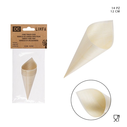 [0151100] Conos de madera para aperitivos 12 cm - Accesorios de cocina desechables (14 piezas)