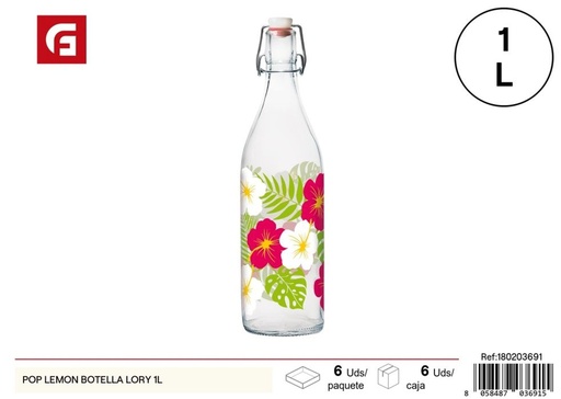 [180203691] Botella Lory de vidrio con decoración de limón 1L - Envases