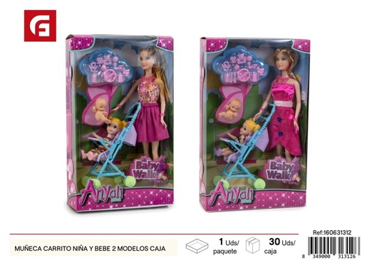 [160631312] Muñeca con carrito para niña y bebé 2 modelos en caja - Juguetes y juegos infantiles