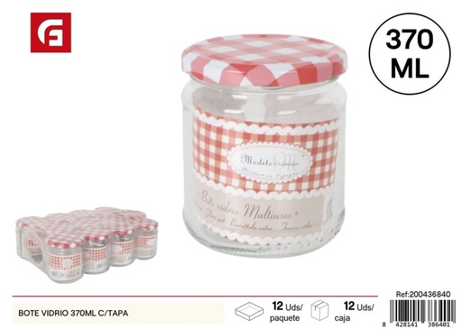 [A003385] Bote de vidrio con tapa 370 ml - Recipiente de almacenamiento de vidrio