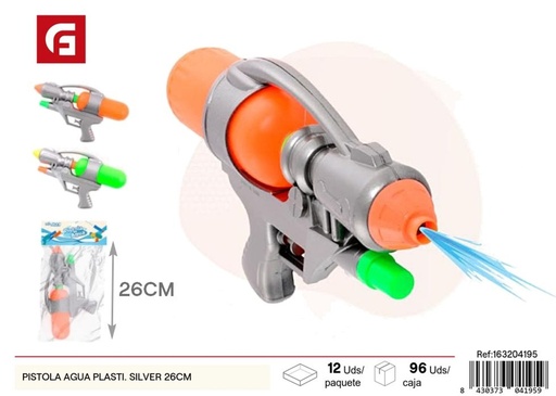 [163204195] Pistola de agua plástica plateada 26cm - Juguetes de verano y diversión al aire libre