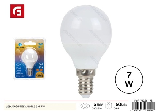 [171028478] Bombilla LED A5 G45 de ángulo amplio E14 7W - Iluminación LED y bombillas eficaces