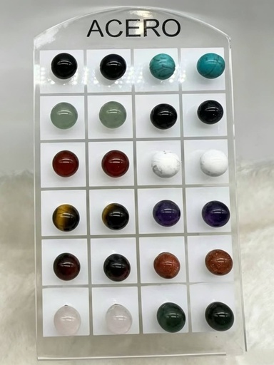 [8433637164654] Pendientes de bola de piedra 12 unidades ED-1096 - Joyería y bisutería