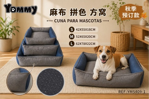 [YM5409-1] Cuna de perro de tela de arpillera gris azul REF 5409-1 - Camas para mascotas